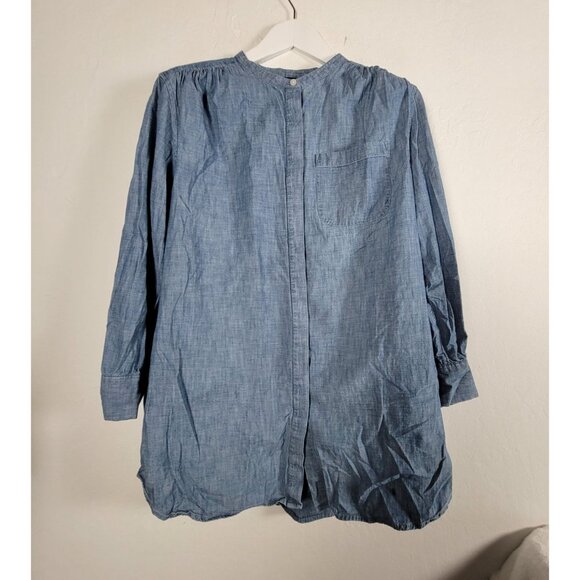 Lands End Womens Chambray Button-Front Tunic Top 1X 16W-18W Long Sleeve Blue - Picture 1 of 8